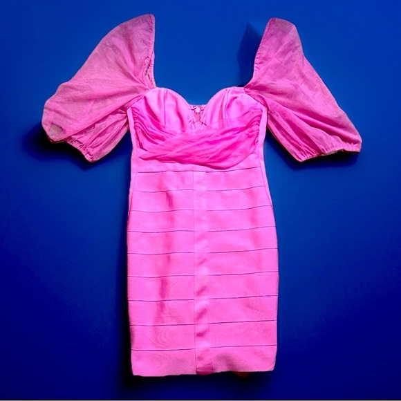Sissy princess Misguided Barbiecore pink Bandage dress size 6 stretch - Picture 2 of 4